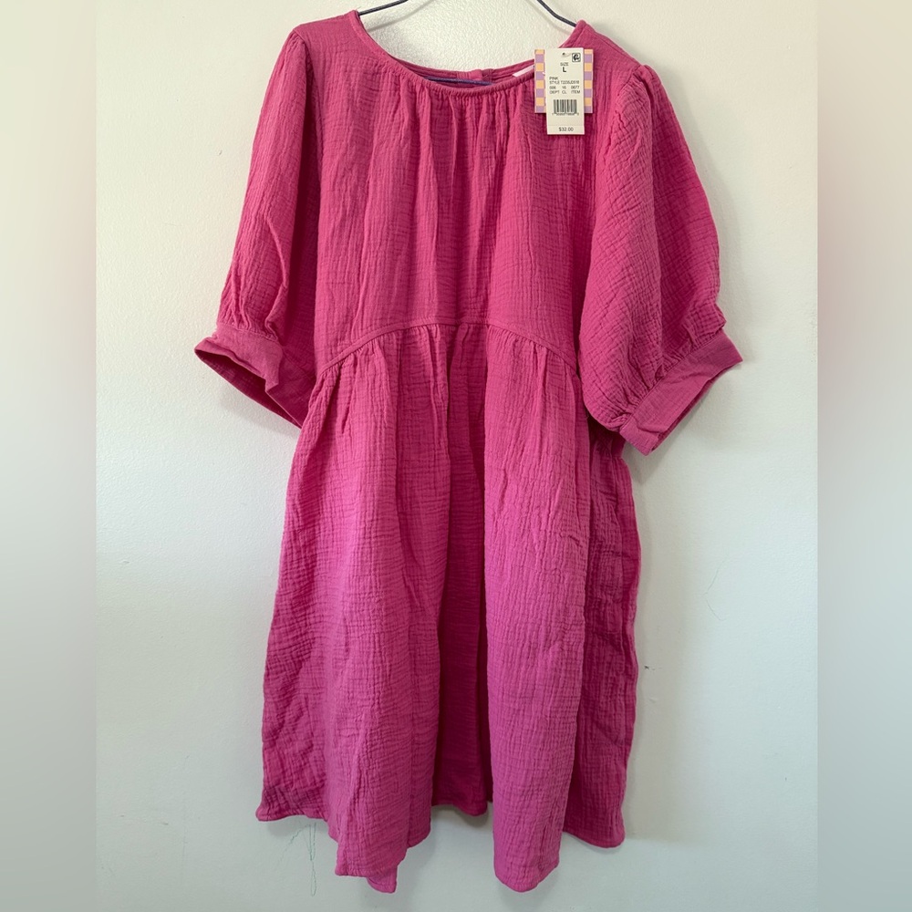 Pink Crinkle Gauze Mini Dress